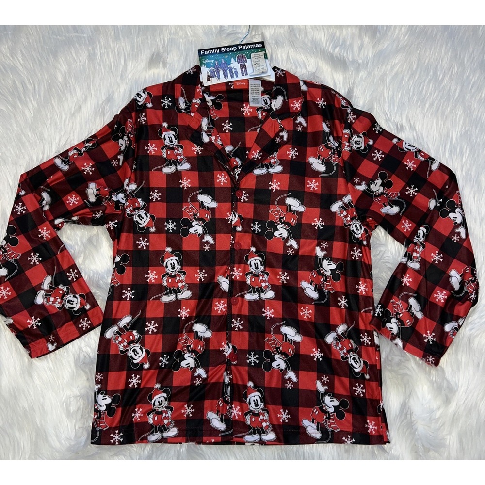 Disney Pajamas Womens M Red Buffalo Plaid Mickey Mouse Christmas 2pc Set NEW - Picture 4 of 9